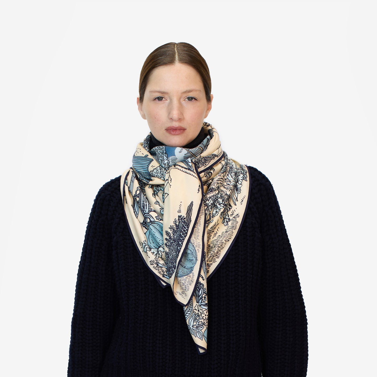 Foulard quadrato 130 - Quatre Saisons - Blu