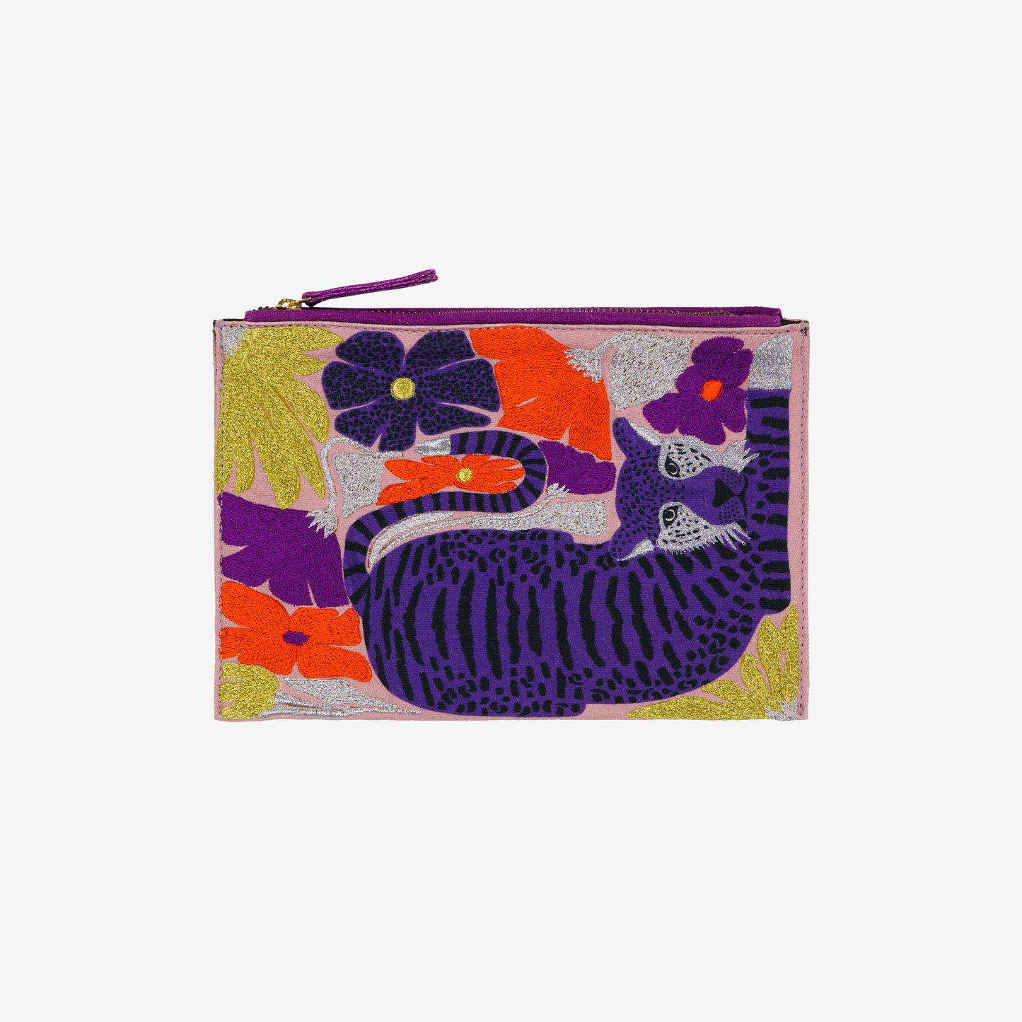 Embroidered Pouch - Folk - Pink