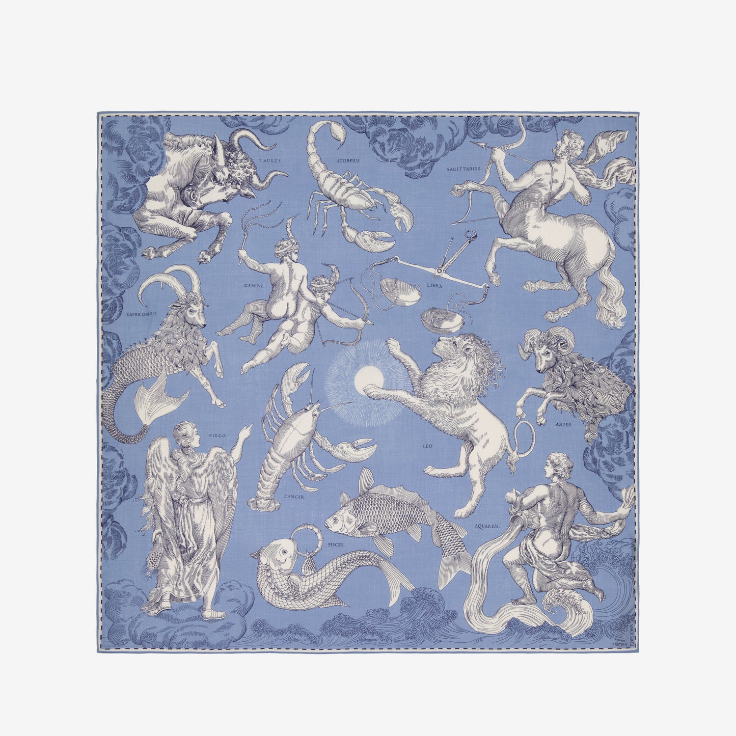 Carré en Cachemire 130 - Astrologie - Bleu Clair