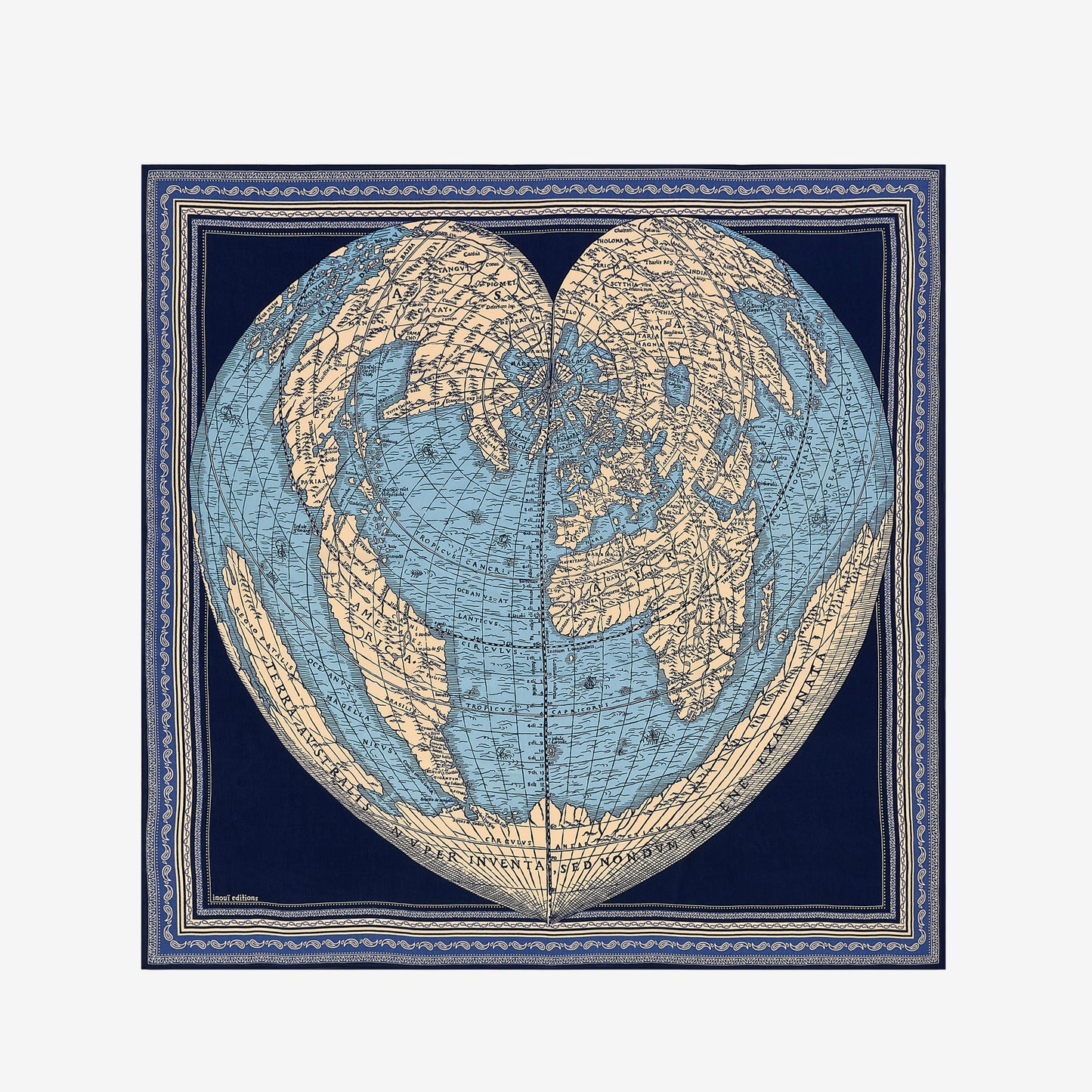 Kaschmir-Viereckstuch 130 - Mappemonde - Blau