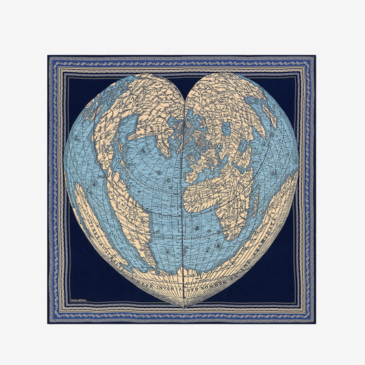 Cashmere Square 130 - Mappemonde - Blue