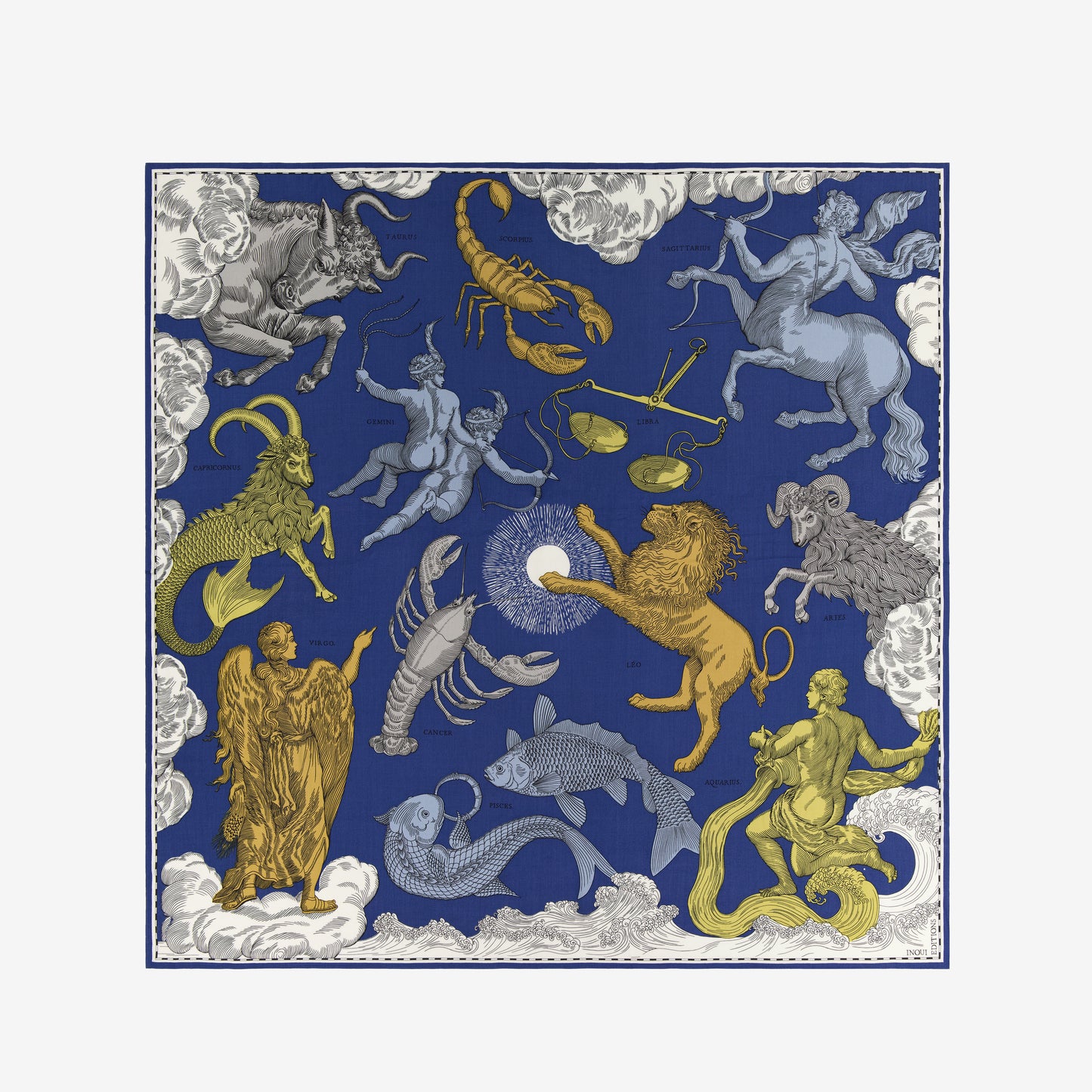 Foulard quadrato 130 - Astrologie - Blu Cadetto