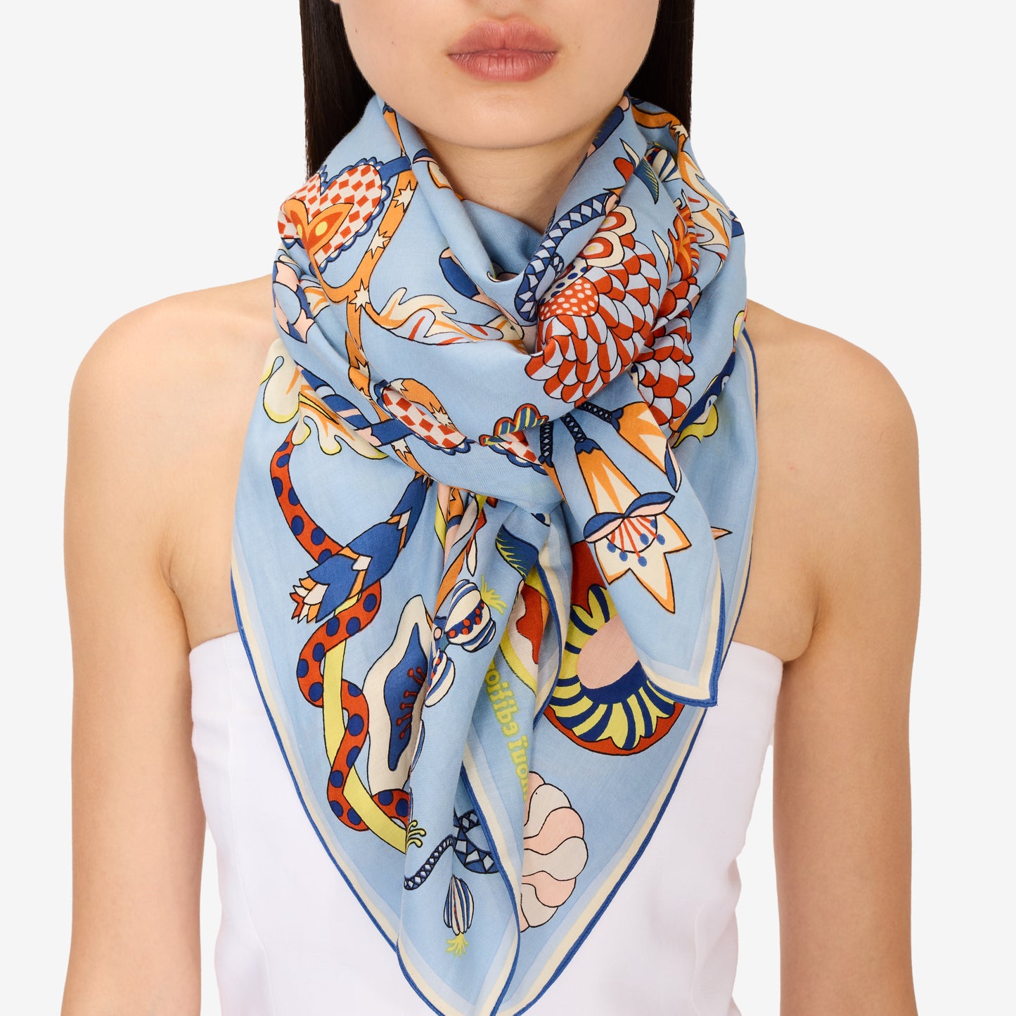 Foulard quadrato 100 - Botanique - Blu