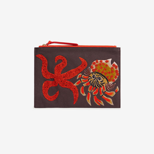 Embroidered Pouch - Bernard - Brown