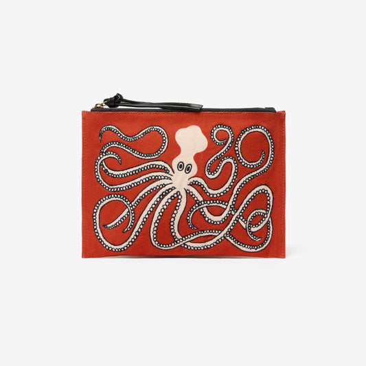 Embroidered Pouch - Octopus - Orange