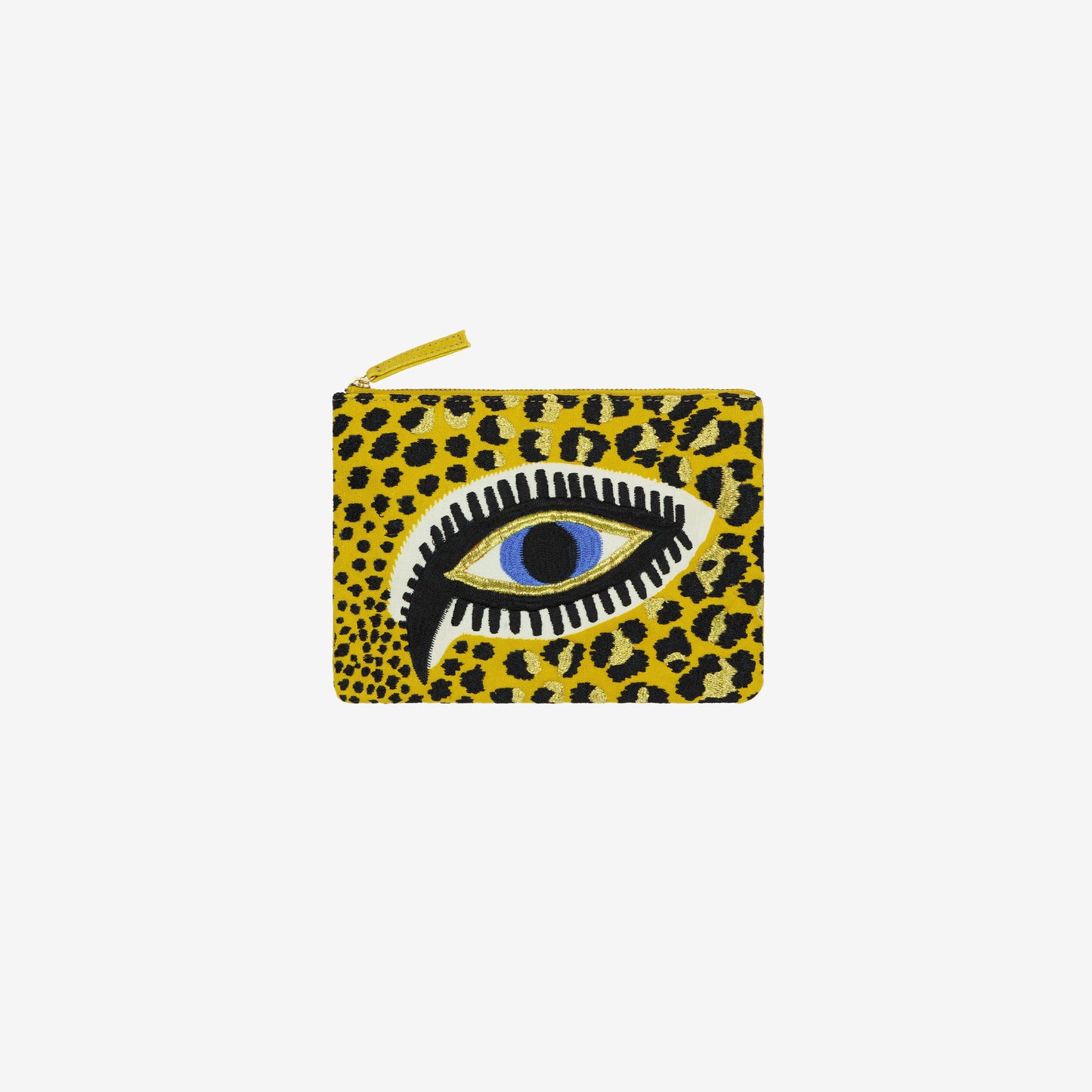 Embroidered Pouch - Leopard Eyes - Yellow