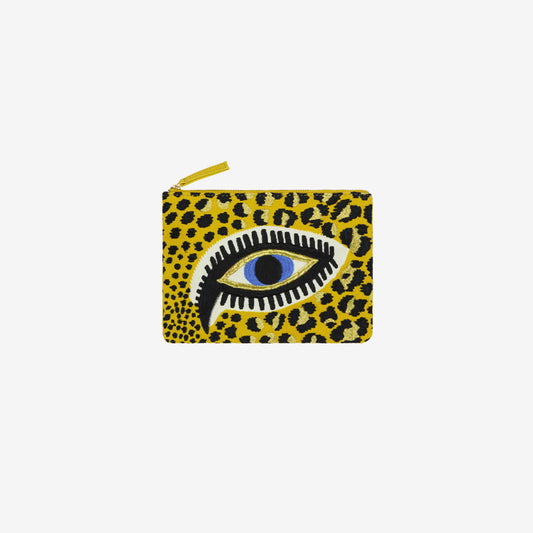 Embroidered Pouch - Leopard Eyes - Yellow